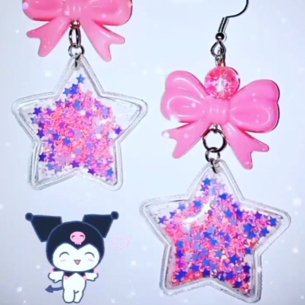 inspired Kuromi Kawaii pink heart shaker earrings